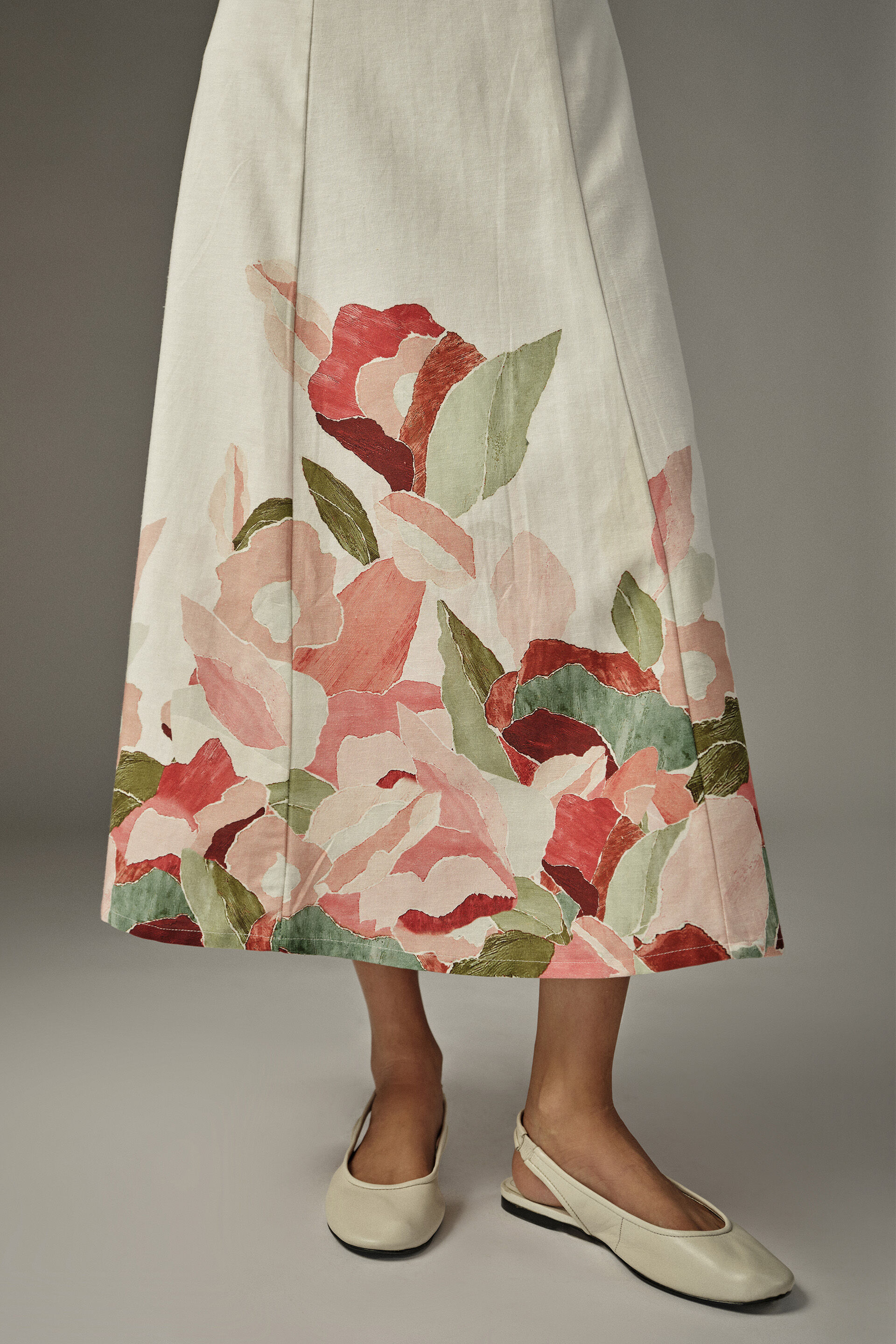 A-line Floral Midi Dress in White, White, image 4